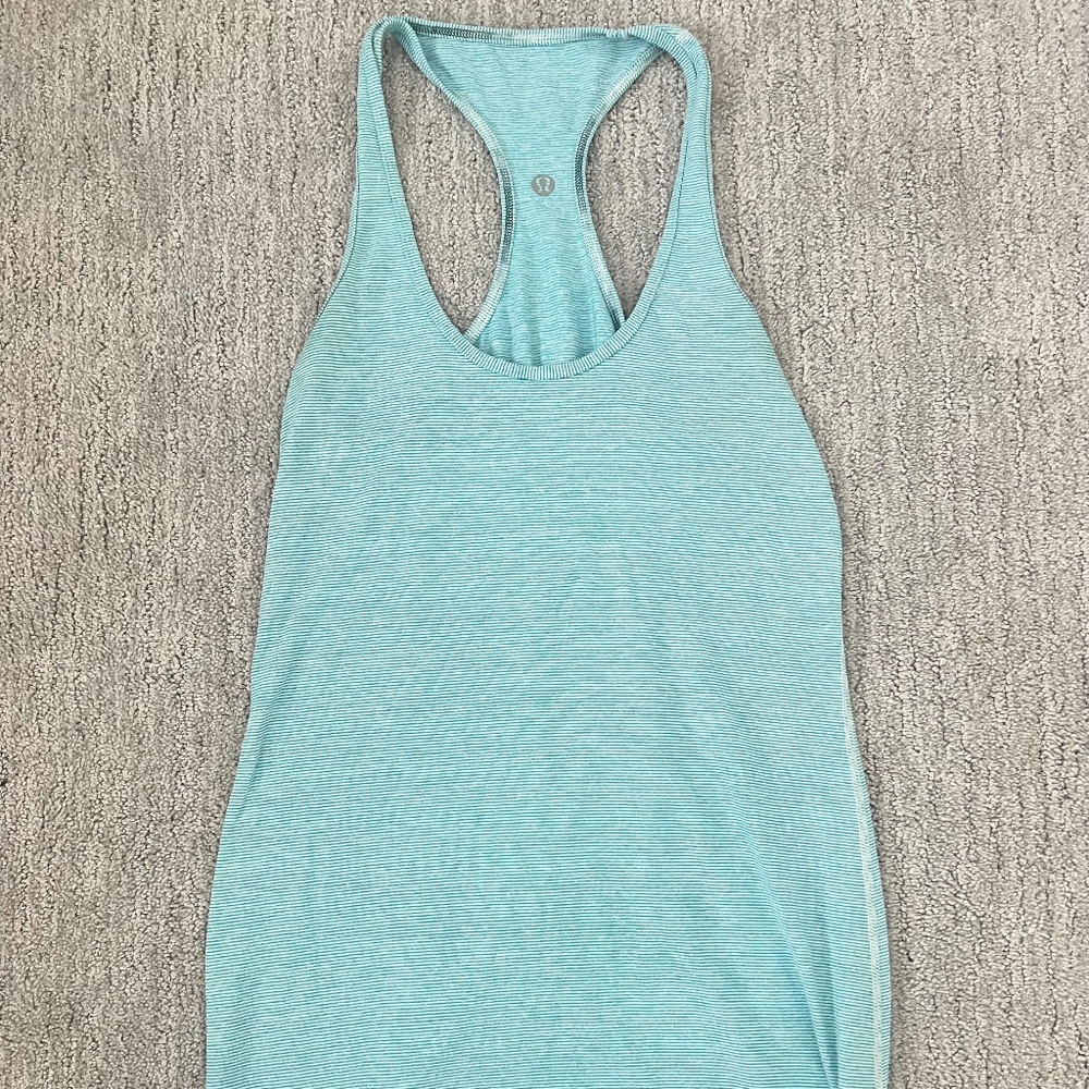 Lululemon White and Blue Stripe Racerback Tank- Size 6